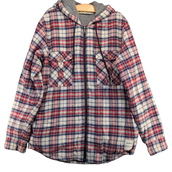 Oakwood Mountain Men's Shacket Jacket Multi Large Long Sleeve Sherpa Lined - Picture 1 of 14